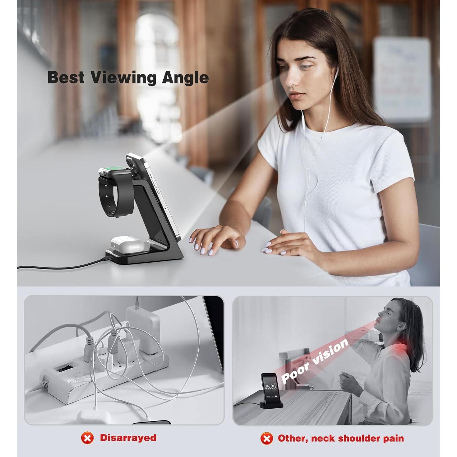 Cargador Inalámbrico Magnético 3 en 1 Apple Q6 20W Negro