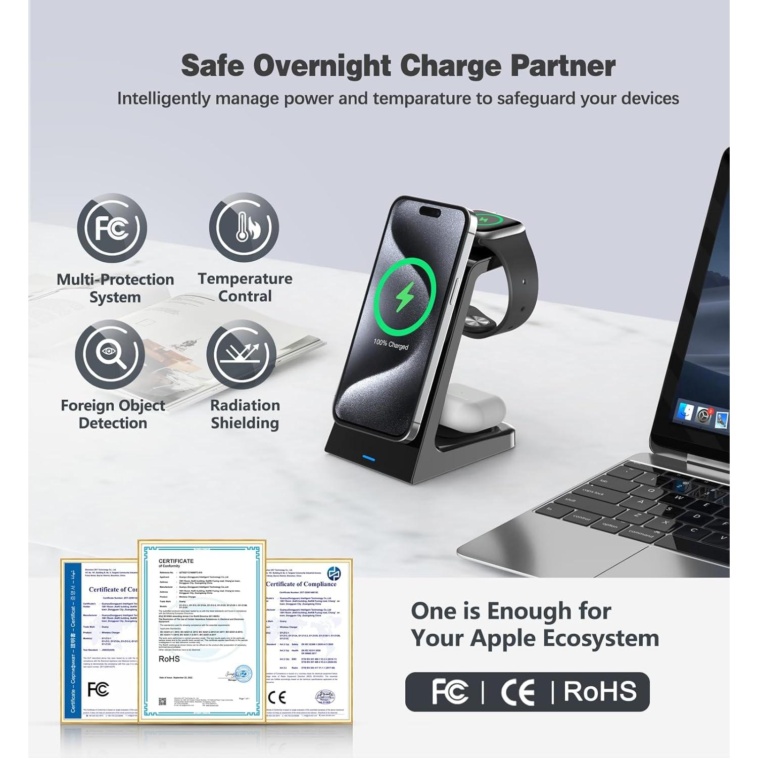 Cargador Inalámbrico Magnético 3 en 1 Apple Q6 20W Negro