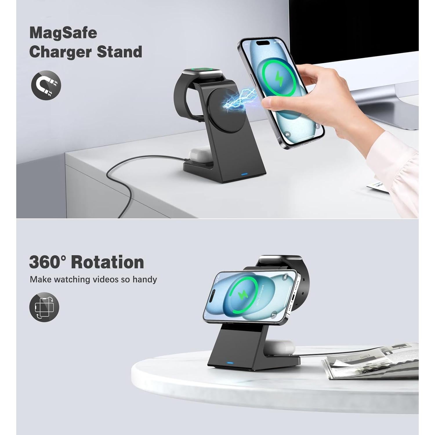 Cargador Inalámbrico Magnético 3 en 1 Apple Q6 20W Negro