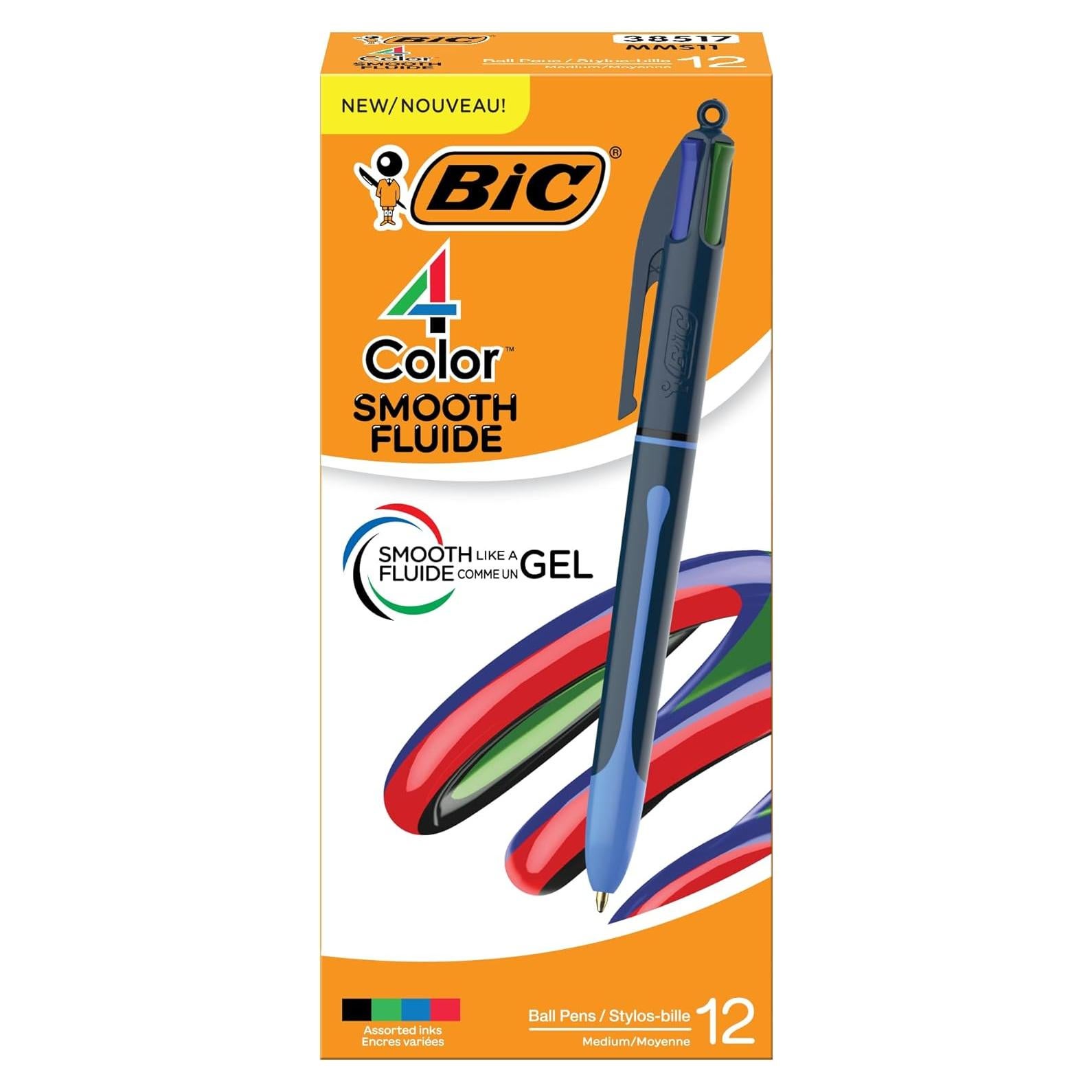 Bolígrafo Retráctil BIC 4 Color Suave - 12 Unidades Multicolor