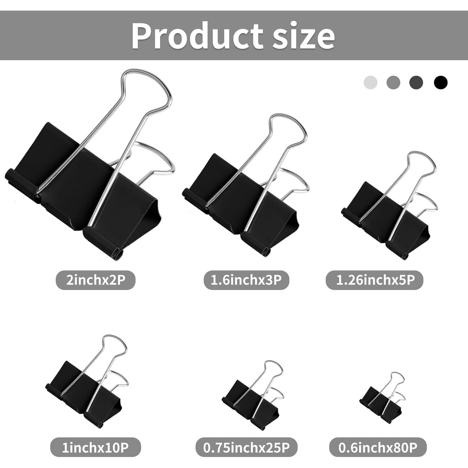 125 Clips de Carpeta de Colores Joyberg - 6 Tamaños Variados