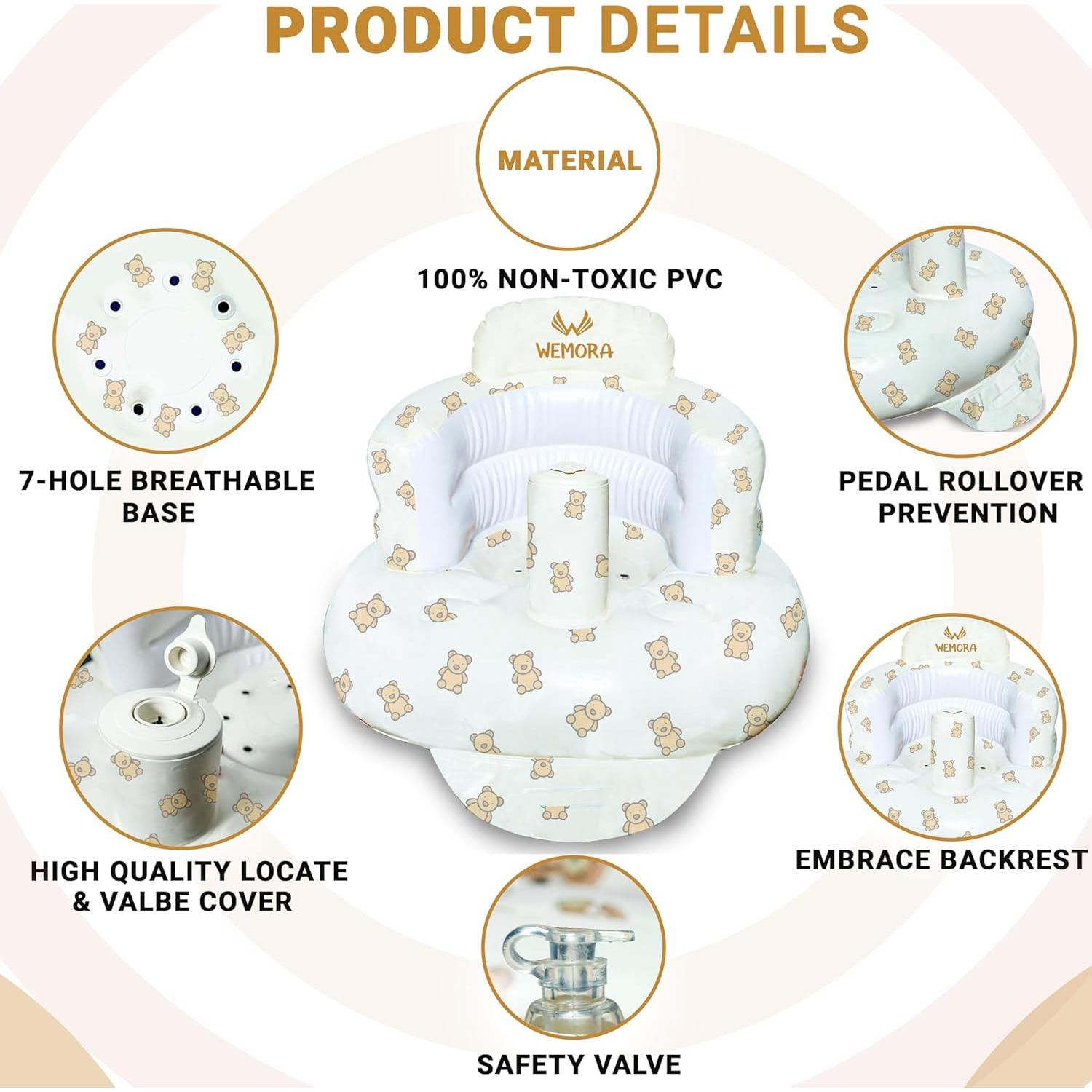 Asiento Inflable para Bebés WEMORA Oso 3-36 Meses 0.45 kg