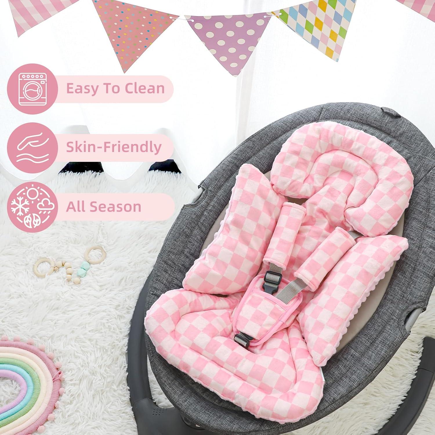 Inserto para Asiento de Auto Bebé 4 en 1 Rosa - Soporte Cabeza y Cuerpo