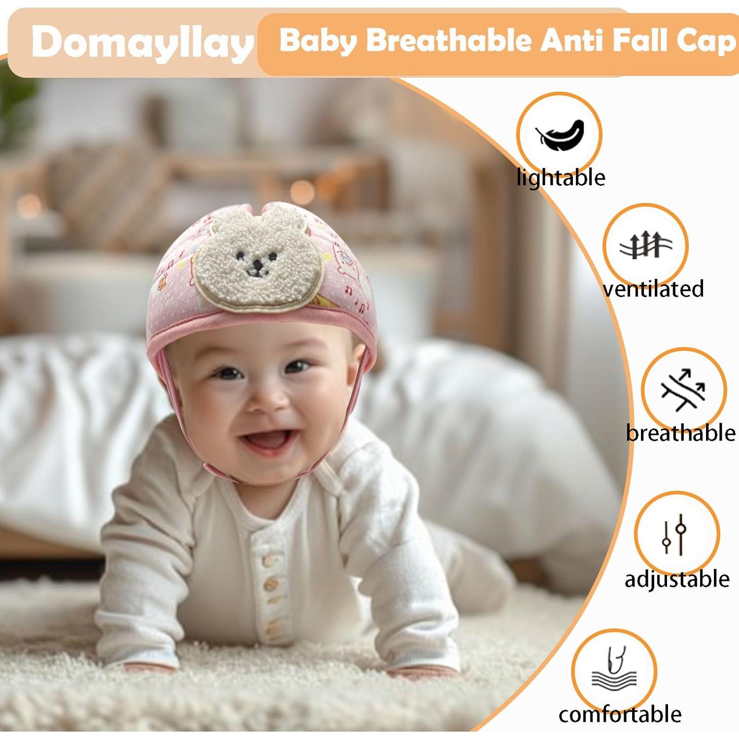 Casco de Seguridad para Bebé Domayllay Conejo Beige Ajustable