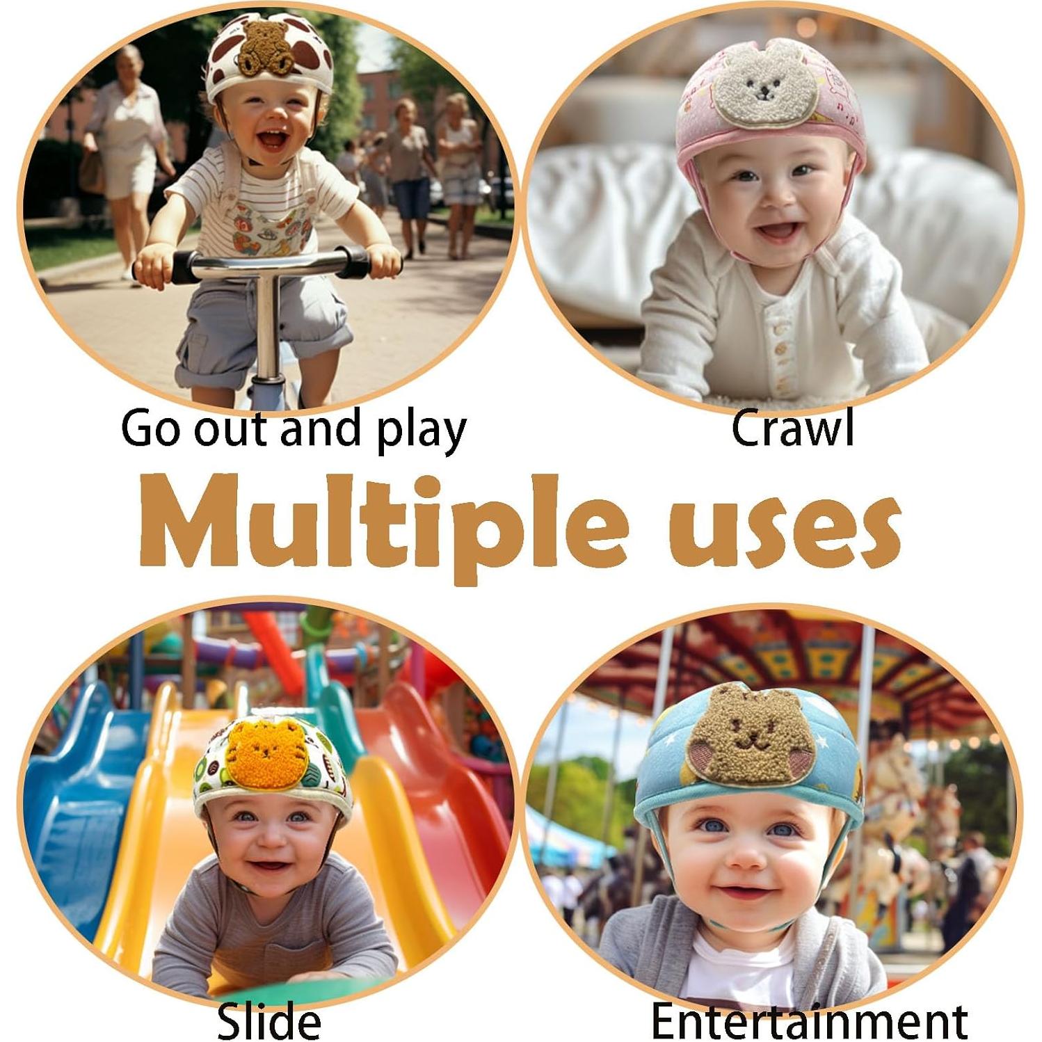 Casco de Seguridad para Bebé Domayllay Conejo Beige Ajustable