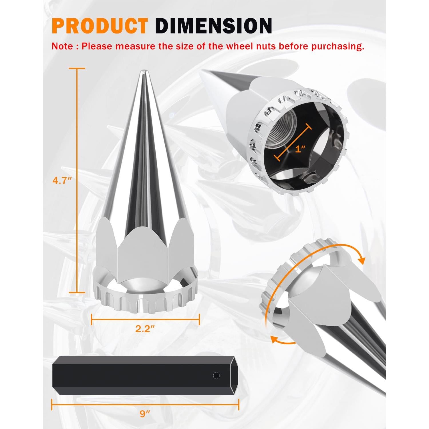 Cubiertas de tuerca de espiga 33mm Mytracpro 40PCS cromadas