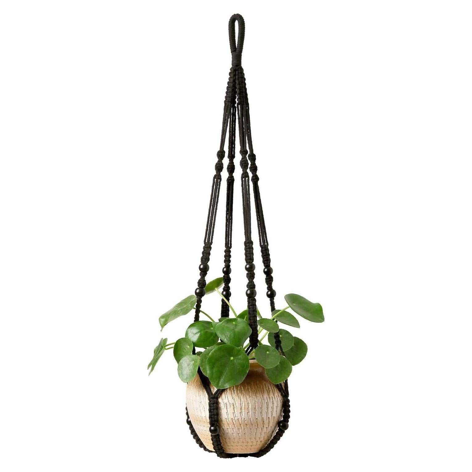 Colgador de Macramé para Plantas Mkono 89 cm Negro Interior/Exterior