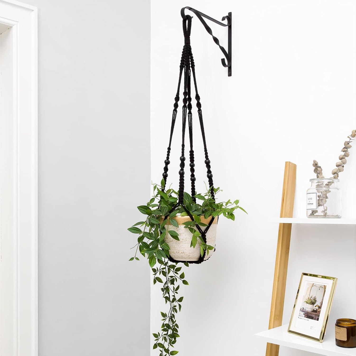 Colgador de Macramé para Plantas Mkono 89 cm Negro Interior/Exterior