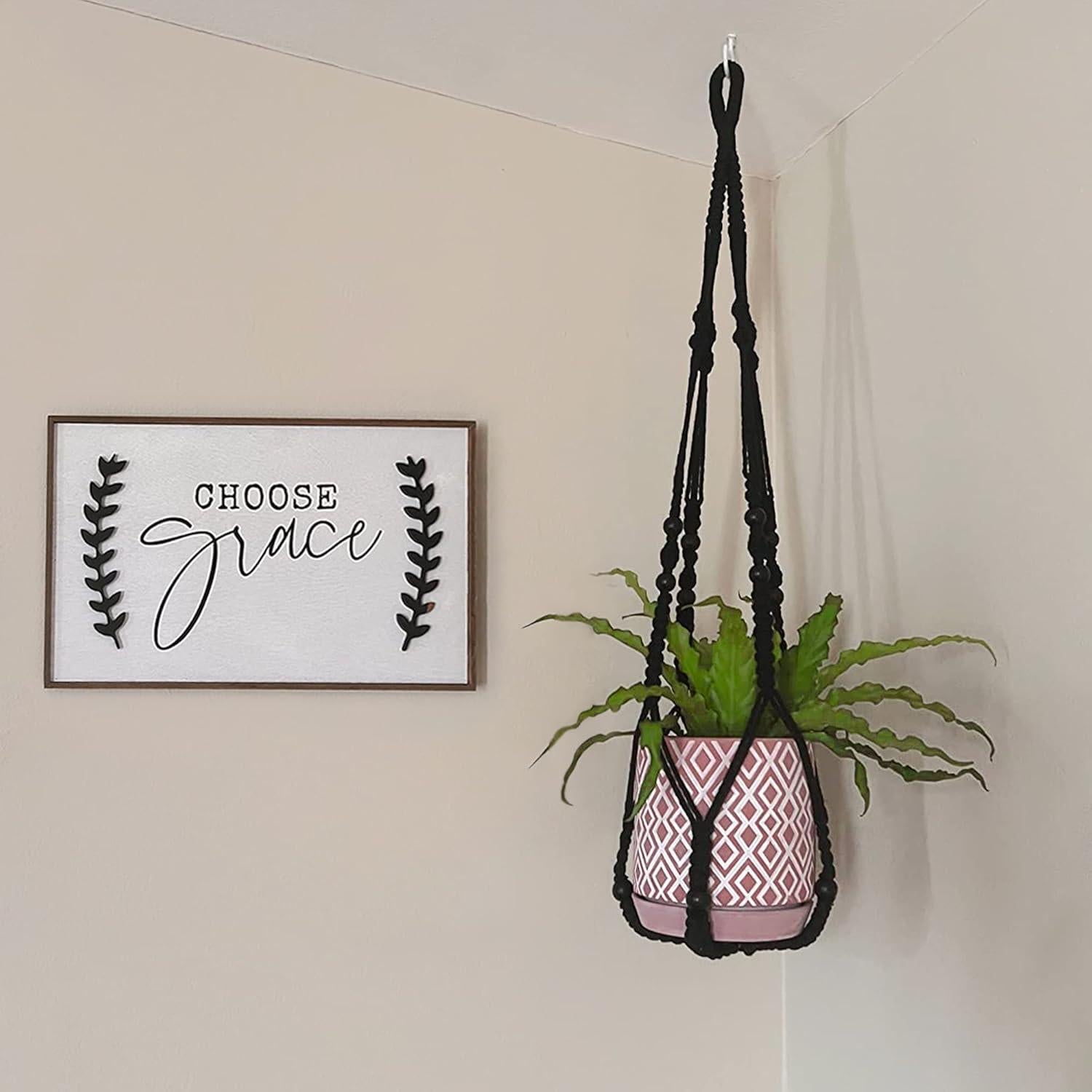 Colgador de Macramé para Plantas Mkono 89 cm Negro Interior/Exterior