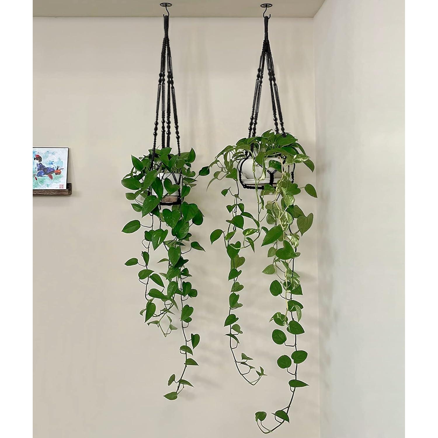 Colgador de Macramé para Plantas Mkono 89 cm Negro Interior/Exterior
