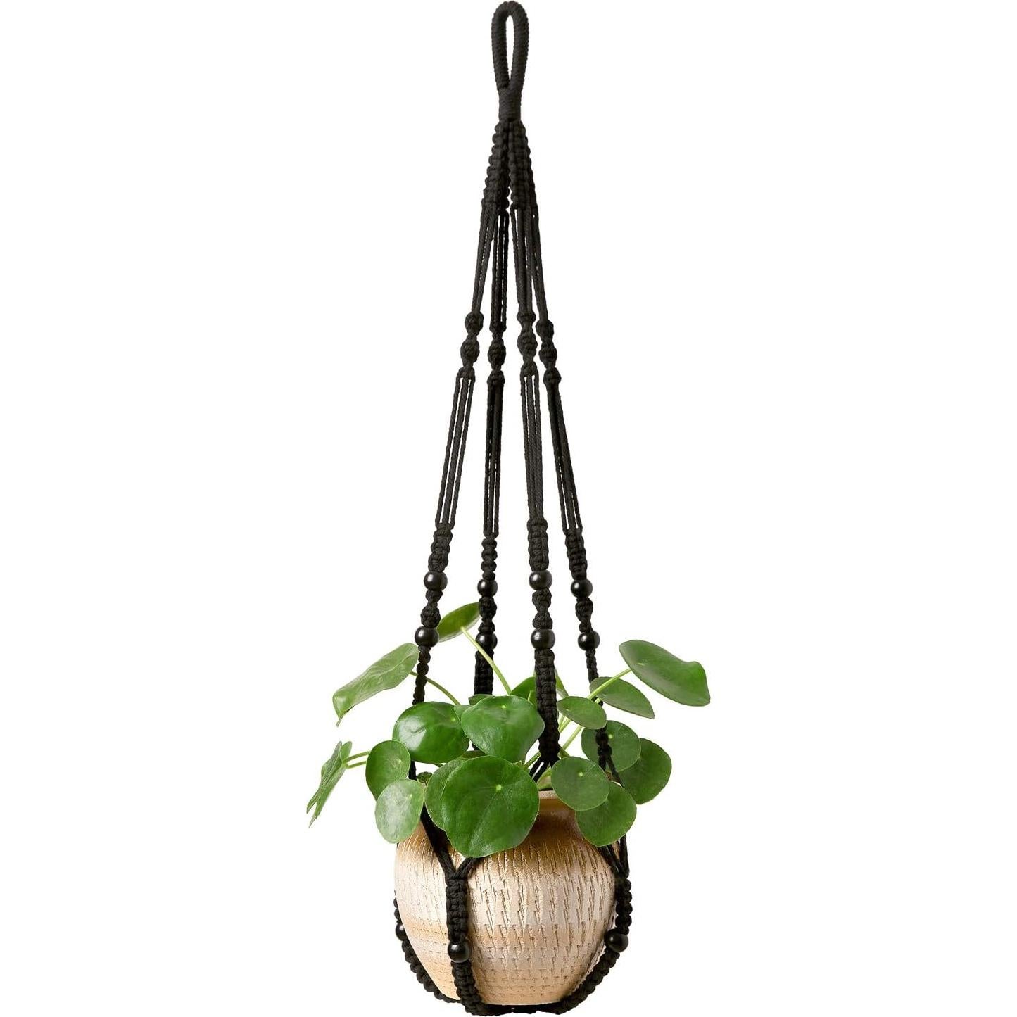 Colgador de Macramé para Plantas Mkono 89 cm Negro Interior/Exterior