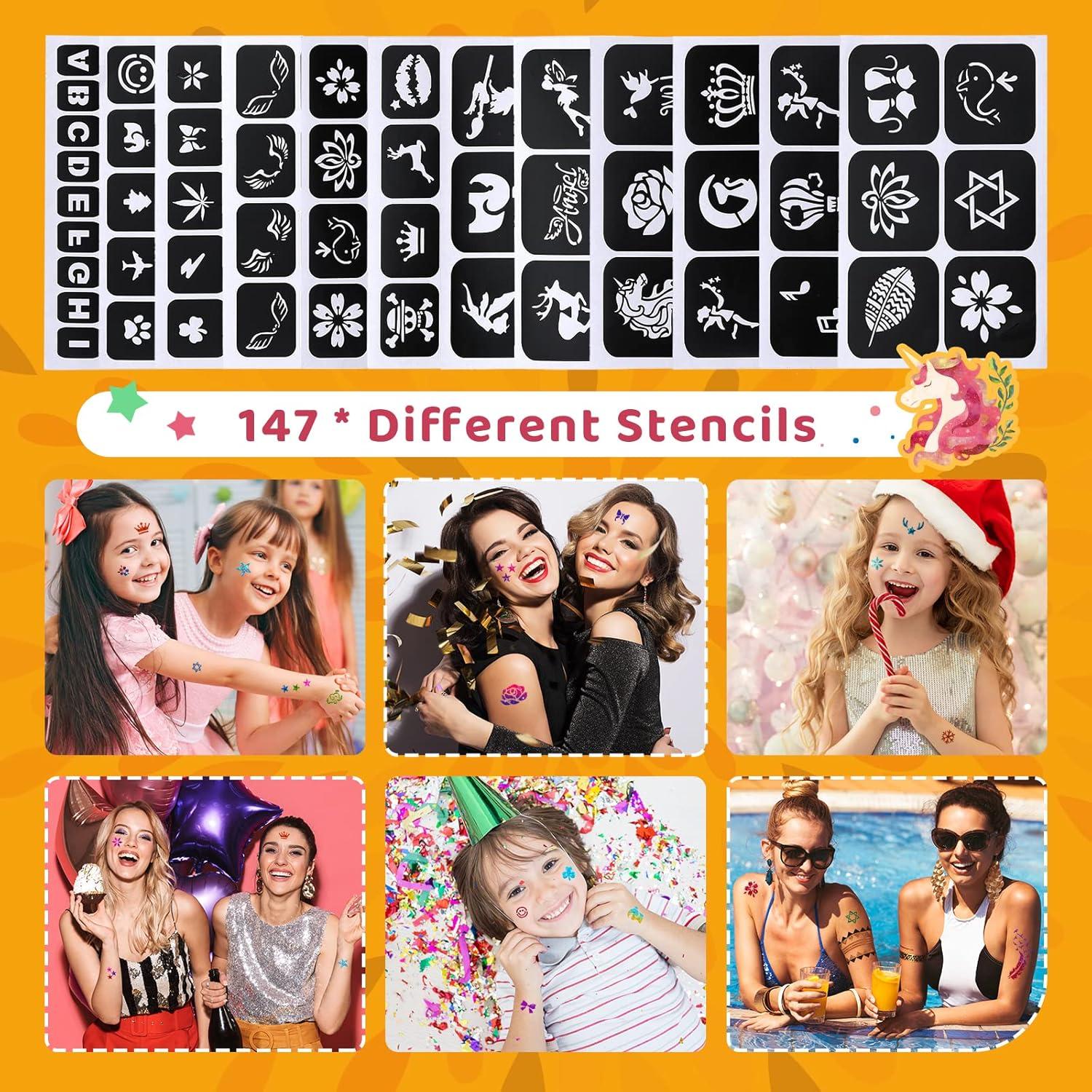 Kit de Tatuajes Temporales Brillantes Bedoira 30 Colores