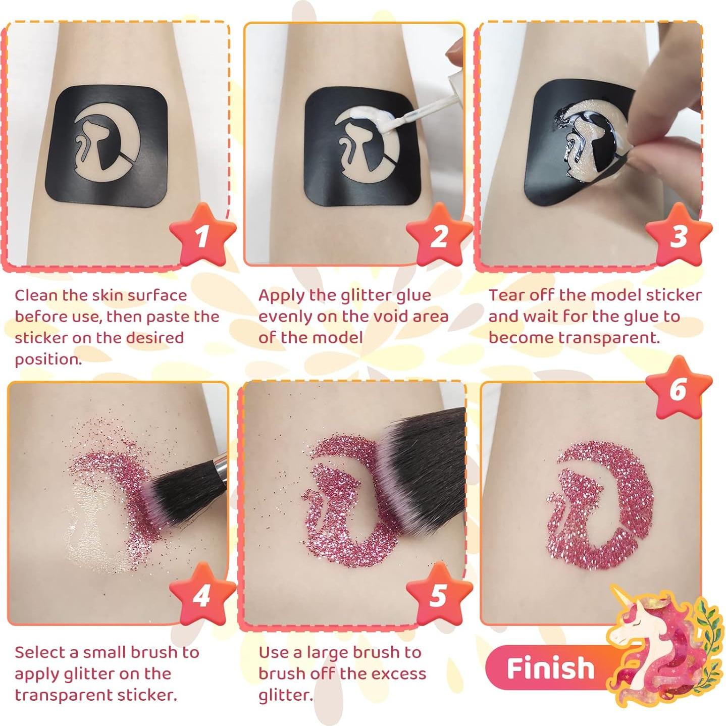 Kit de Tatuajes Temporales Brillantes Bedoira 30 Colores