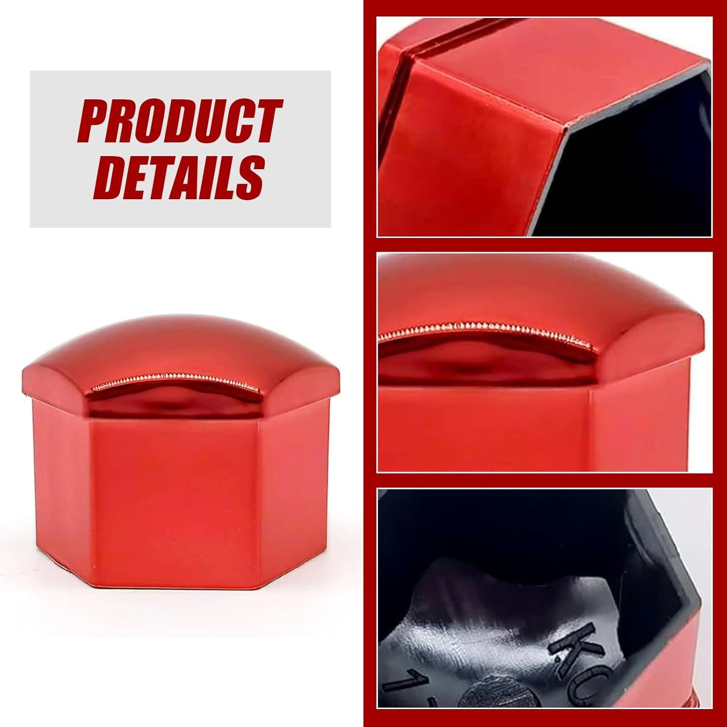 Cubiertas de Tuerca de Rueda Zeathery 20 Pcs Hexagonales Rojo