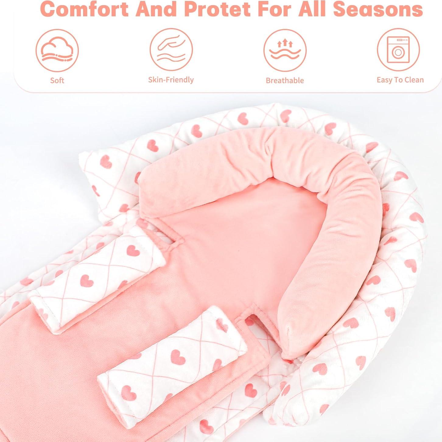 Inserto para Asiento de Auto Bebé HNHUAMING Rosa Suave 2-en-1