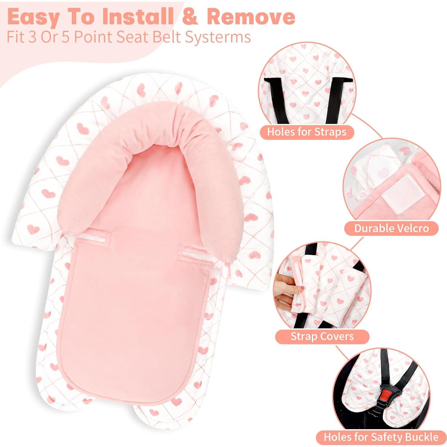 Inserto para Asiento de Auto Bebé HNHUAMING Rosa Suave 2-en-1