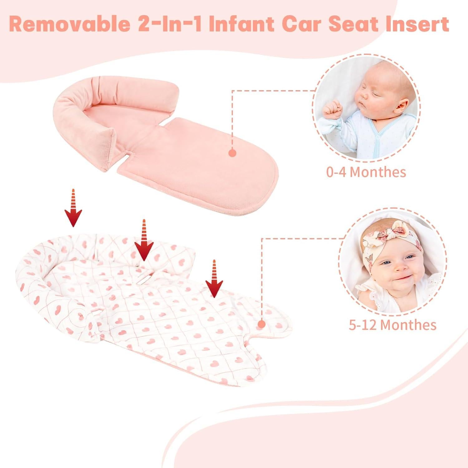 Inserto para Asiento de Auto Bebé HNHUAMING Rosa Suave 2-en-1