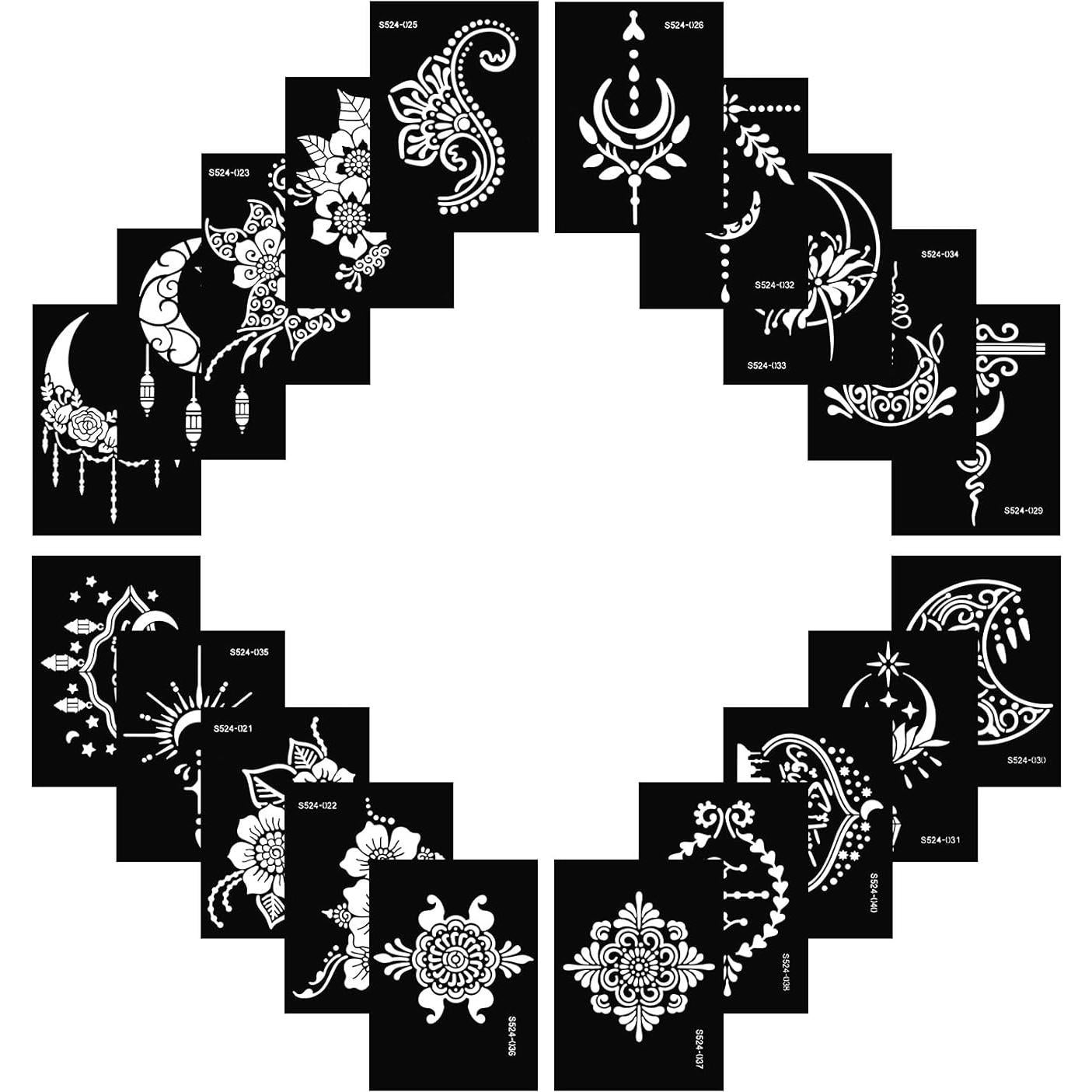 Kit de 20 Plantillas de Tatuaje de Henna Reutilizables Apausvcm