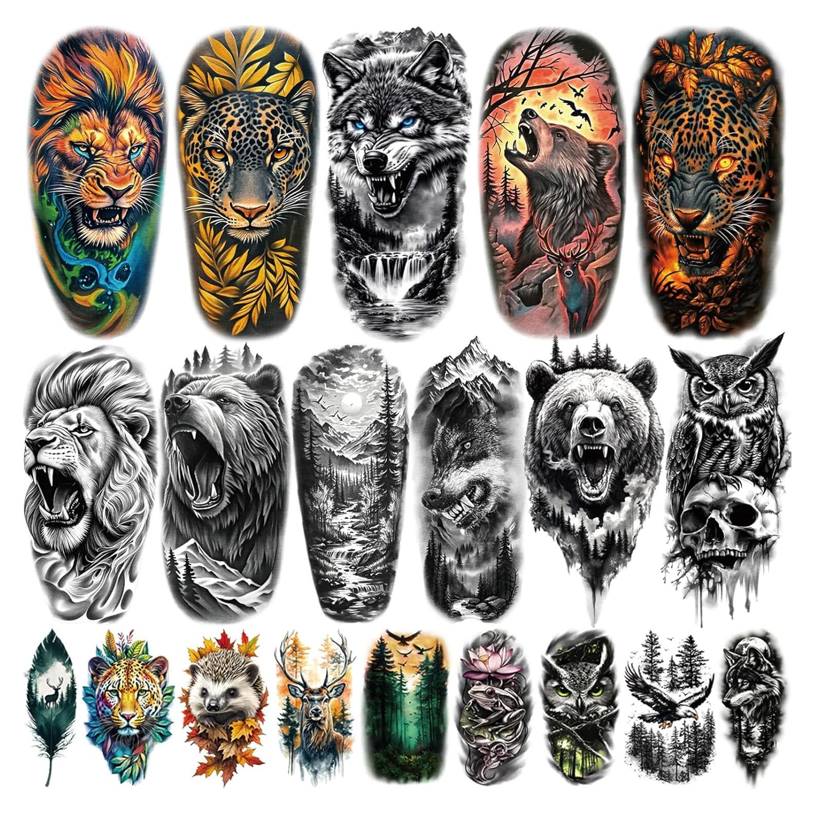 77 Hojas Tatuajes Temporales BASIFA Animales Realistas