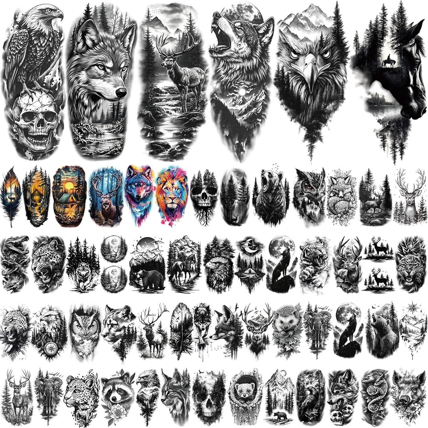 77 Hojas Tatuajes Temporales BASIFA Animales Realistas