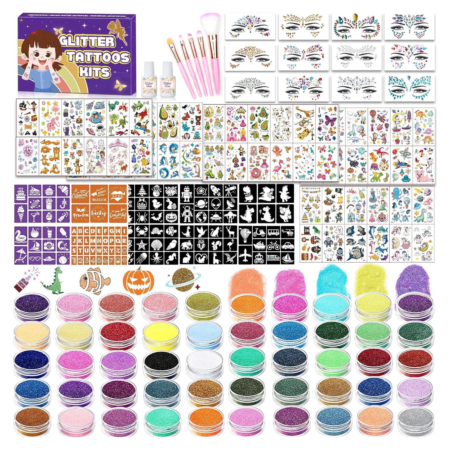 Kit de Tatuajes Temporales TEUVO para Niños - 50 Colores, 128 Plantillas