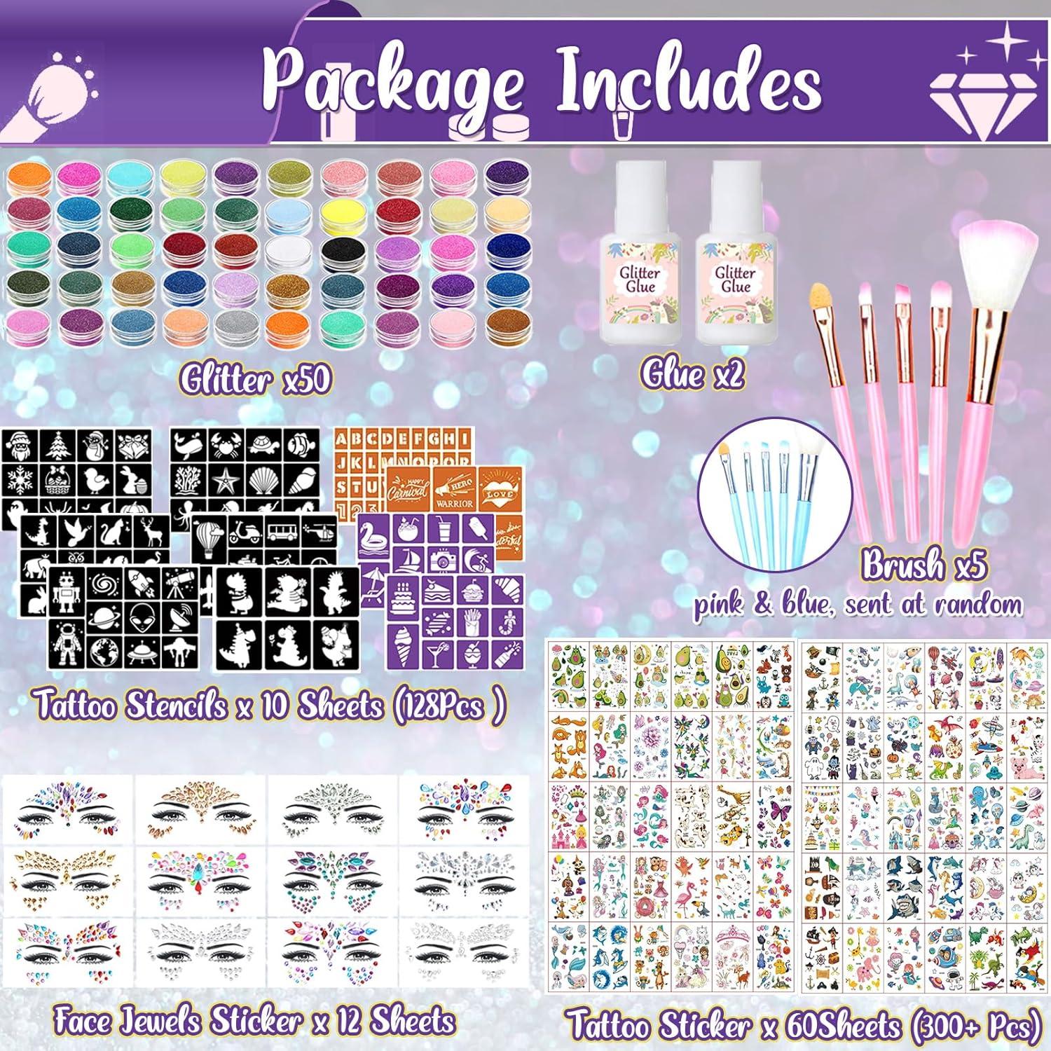 Kit de Tatuajes Temporales TEUVO para Niños - 50 Colores, 128 Plantillas