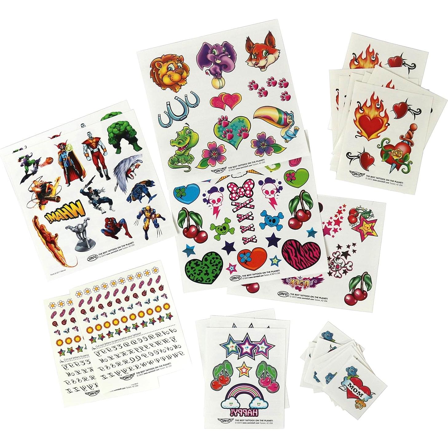 Kit de Tatuajes Temporales Savvi - 625 Tatuajes Falsos para Niños