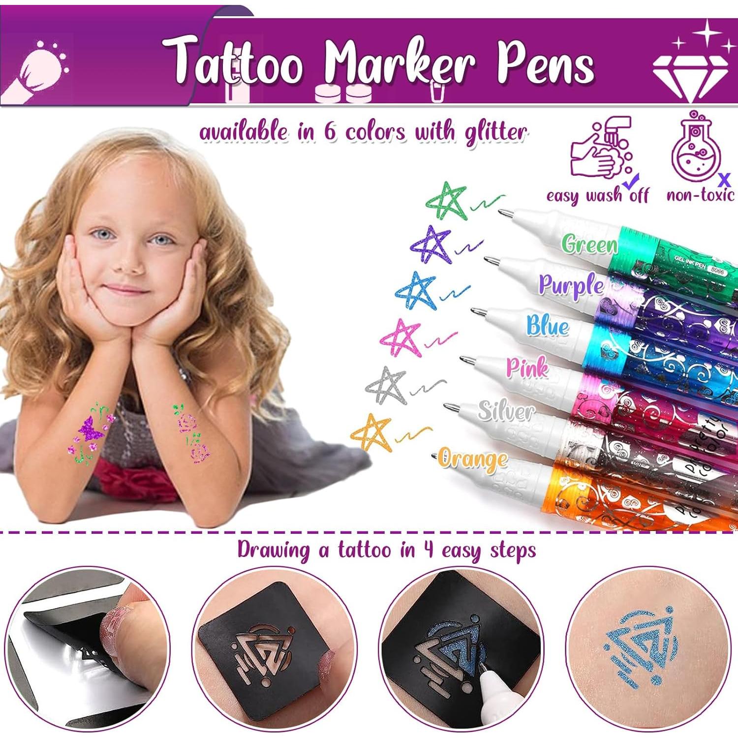 Kit de Tatuajes Temporales TEUVO para Niños - 25 Colores y 225 Plantillas