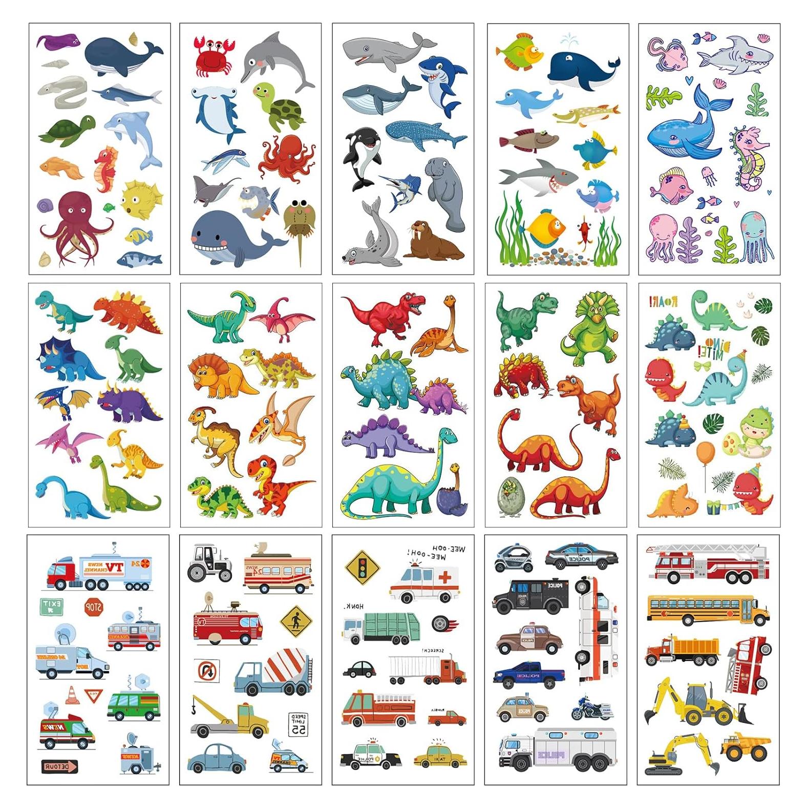 Kit de Tatuajes Temporales Apeso para Niños - 300 Pcs Dinosaurios, Animales y Vehículos