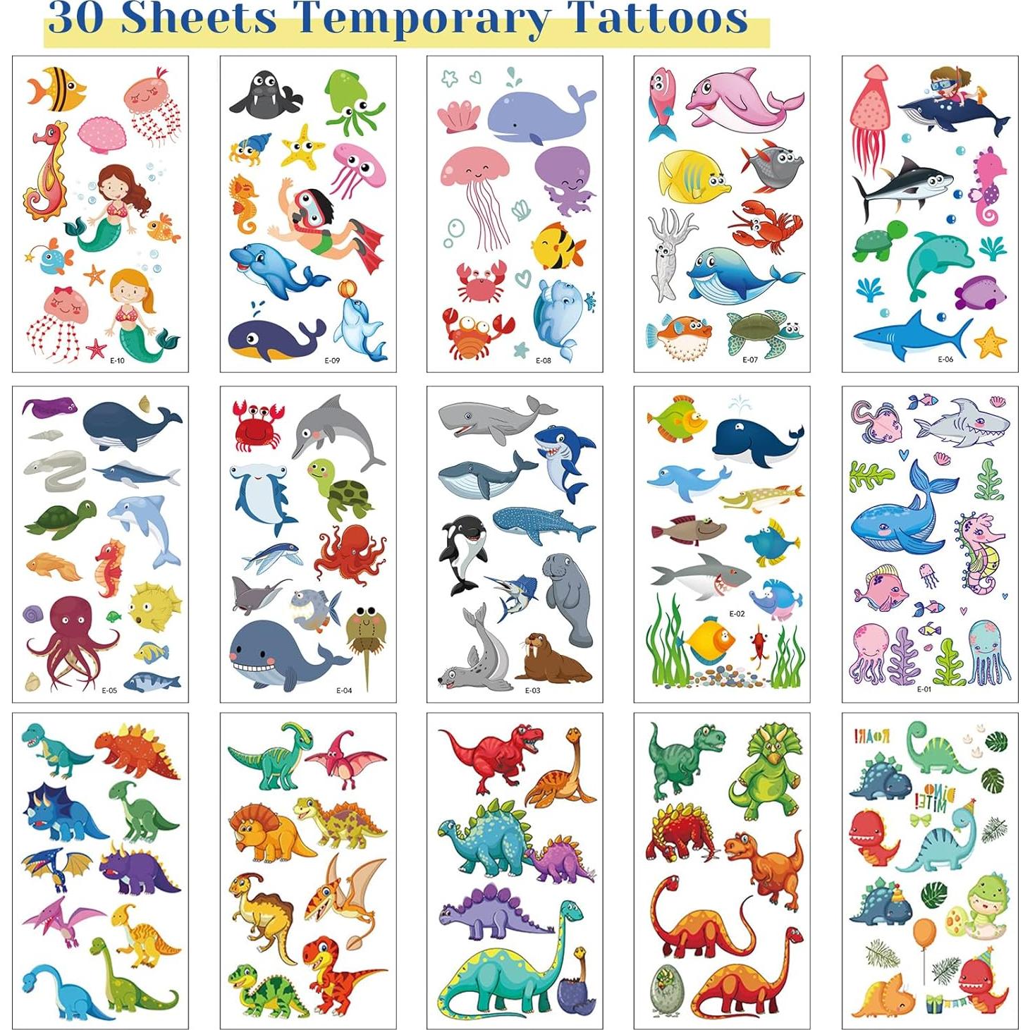 Kit de Tatuajes Temporales Apeso para Niños - 300 Pcs Dinosaurios, Animales y Vehículos