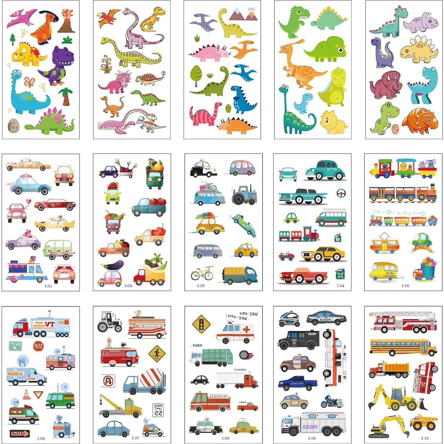 Kit de Tatuajes Temporales Apeso para Niños - 300 Pcs Dinosaurios, Animales y Vehículos