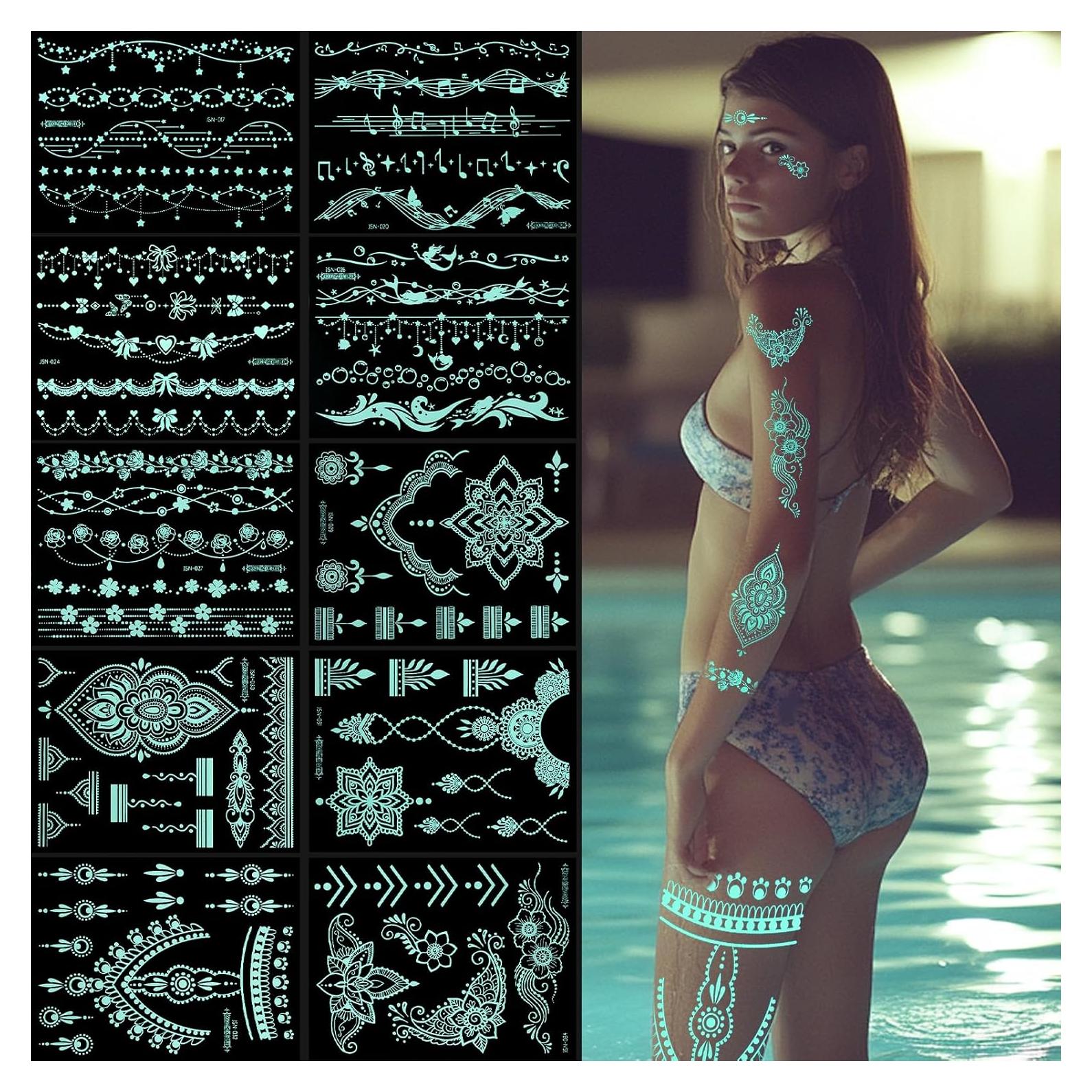 Kit 10 Hojas Tatuajes Temporales Brillantes InnoHHustle