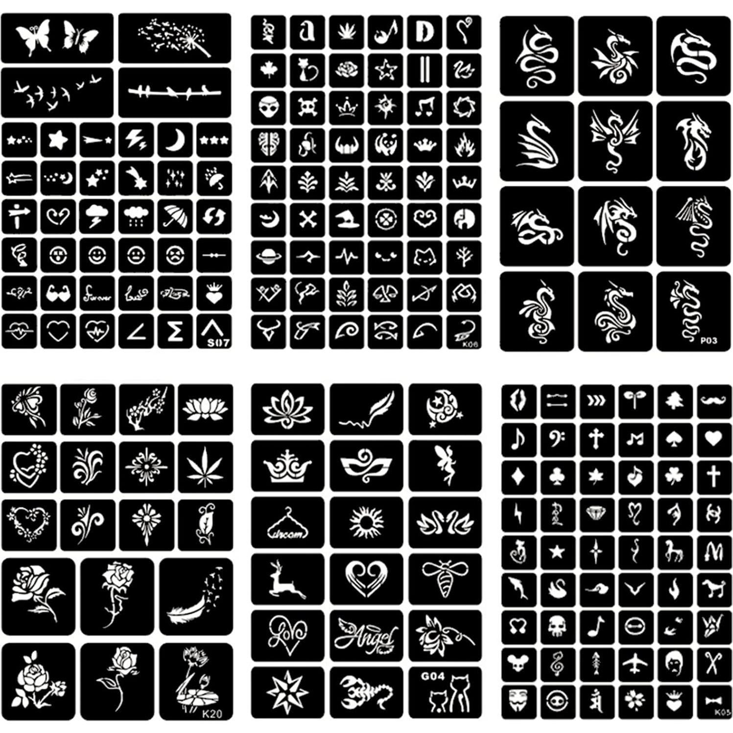 Kit de Plantillas de Tatuajes Temporales ChurlChurl 20 Hojas A4