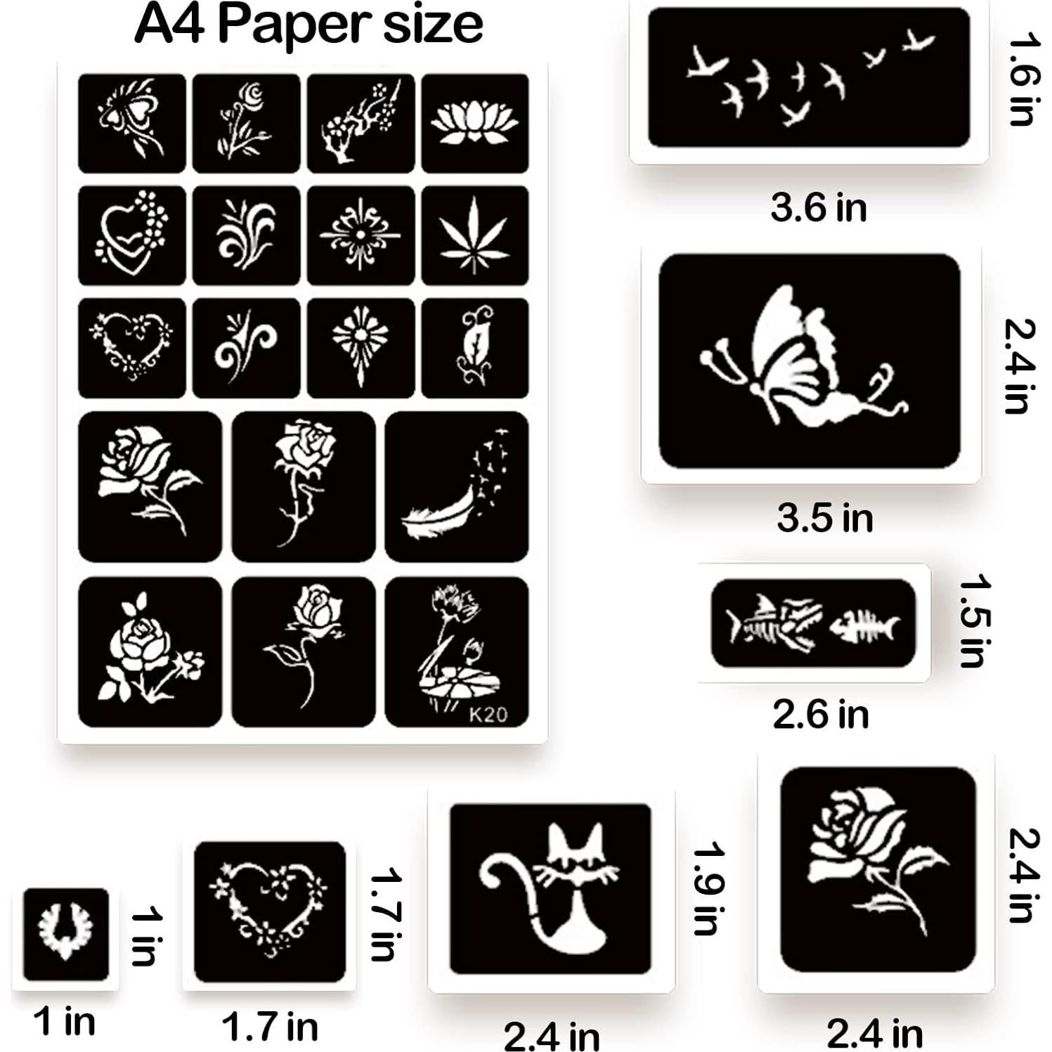 Kit de Plantillas de Tatuajes Temporales ChurlChurl 20 Hojas A4