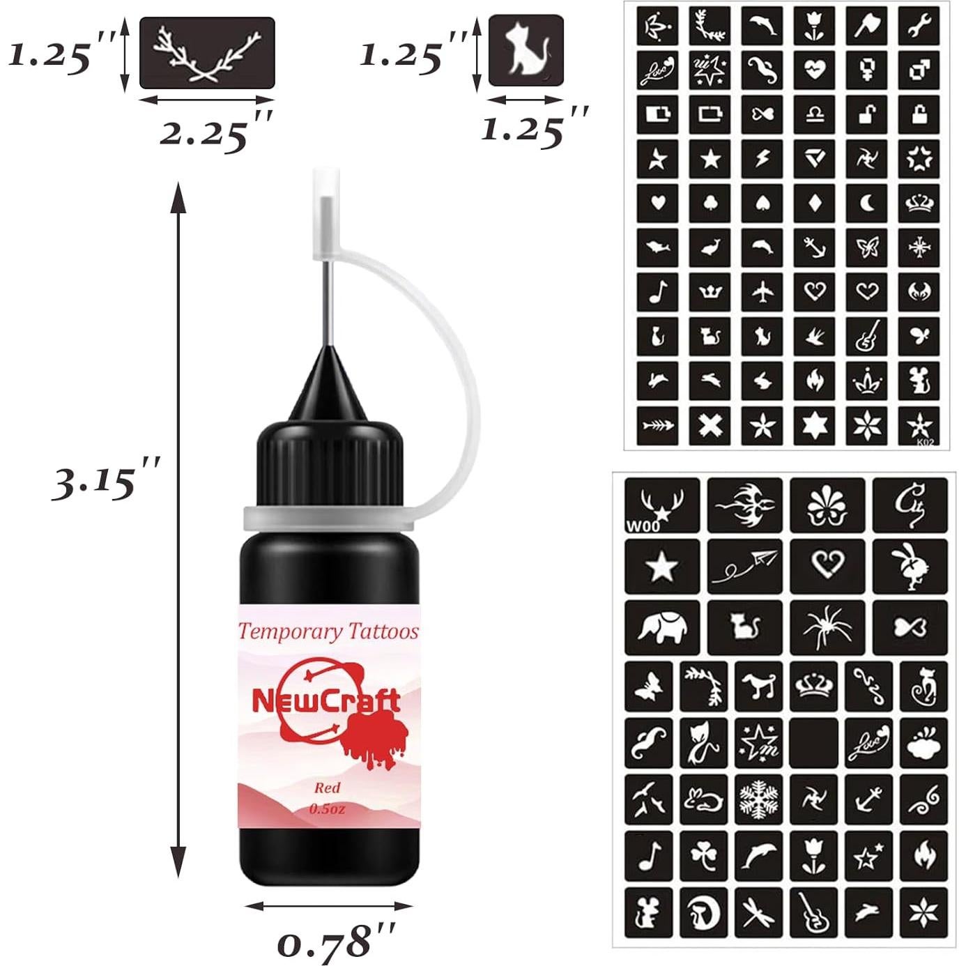 Kit de Tatuajes Temporales NewCraft - 3 Botellas Tinta Roja