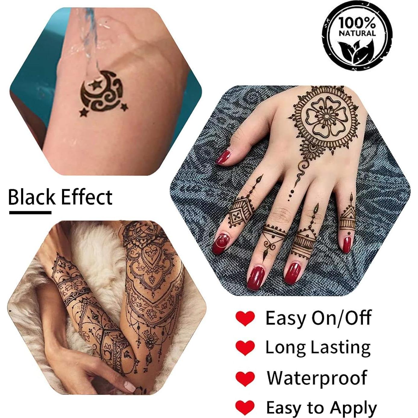 Kit de Tatuaje Temporal Negro VLIN - 4 Conos, 20 Plantillas