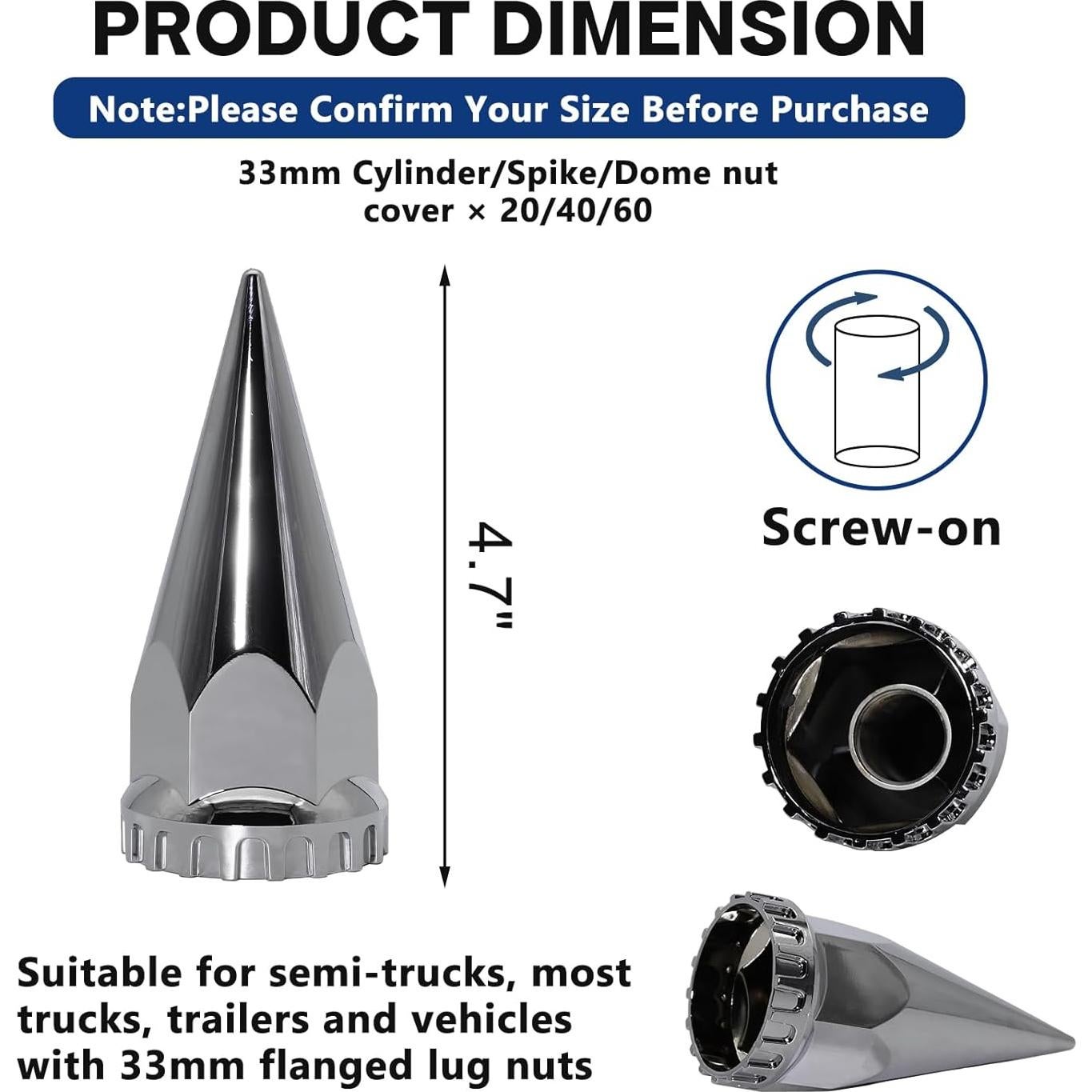Cubiertas de Tuercas de Púa 33mm ABS Cromadas para Camiones (40PCS)