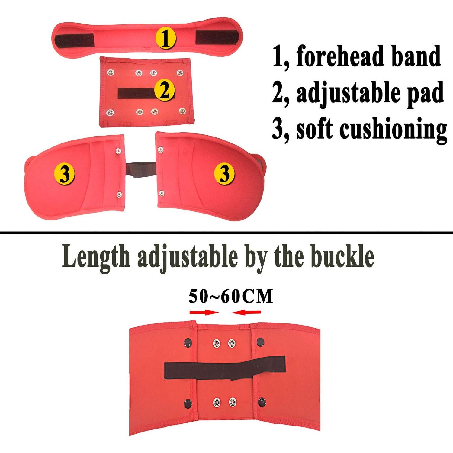 Soporte de Cabeza Ajustable para Asiento de Coche Infantil Rojo