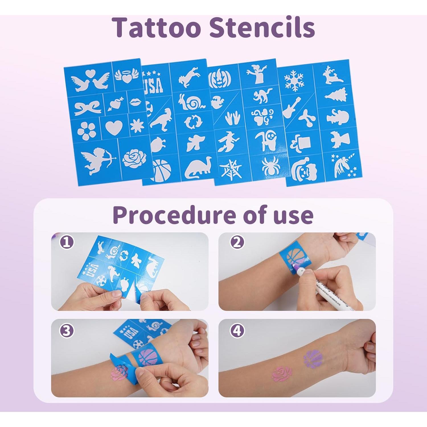 Kit de Marcadores de Tatuajes Temporales Funtigee - 15 Piezas + 4 Plantillas