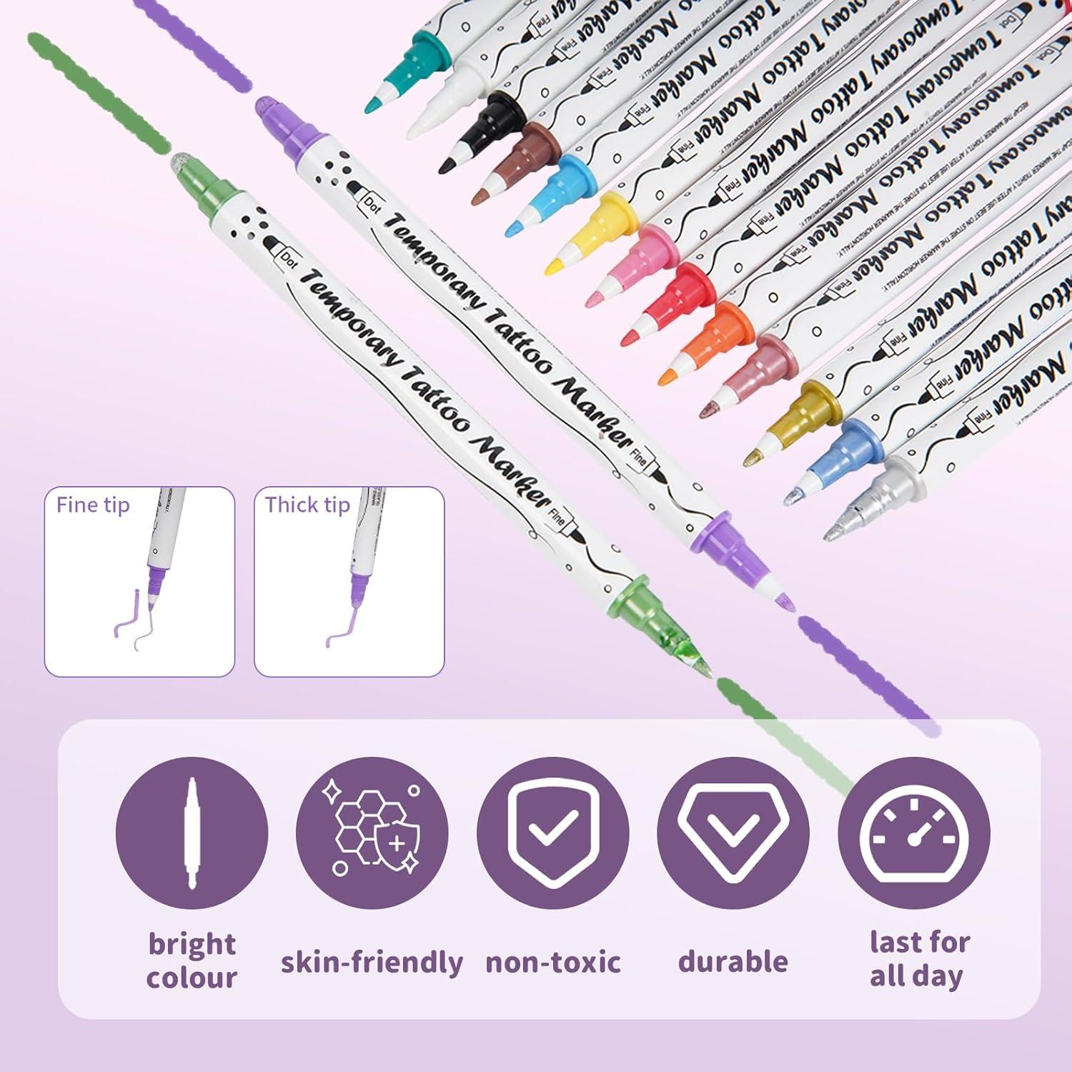 Kit de Marcadores de Tatuajes Temporales Funtigee - 15 Piezas + 4 Plantillas