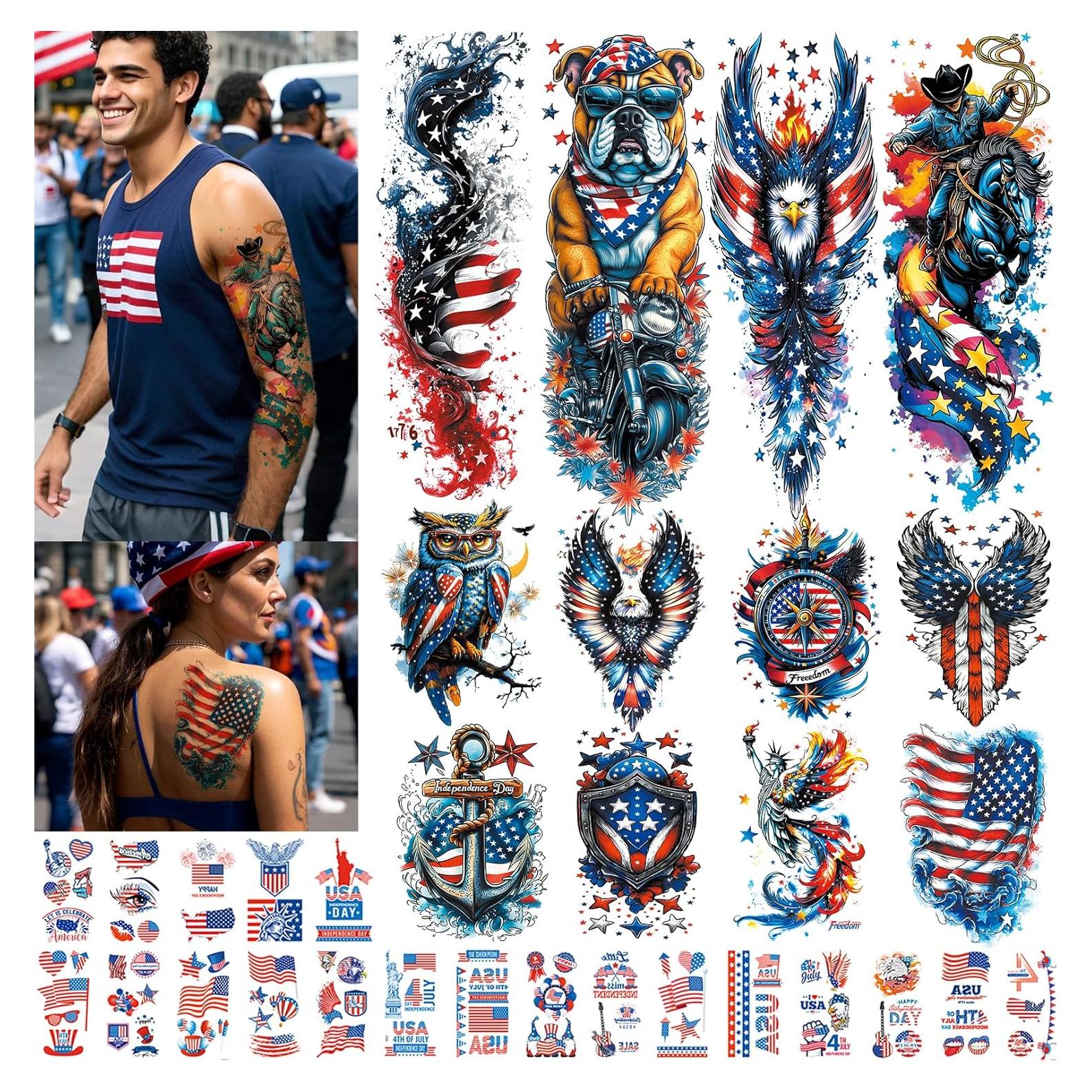 Tatuajes Temporales Patrióticos VERKSTAD - 32 Hojas 4 de Julio