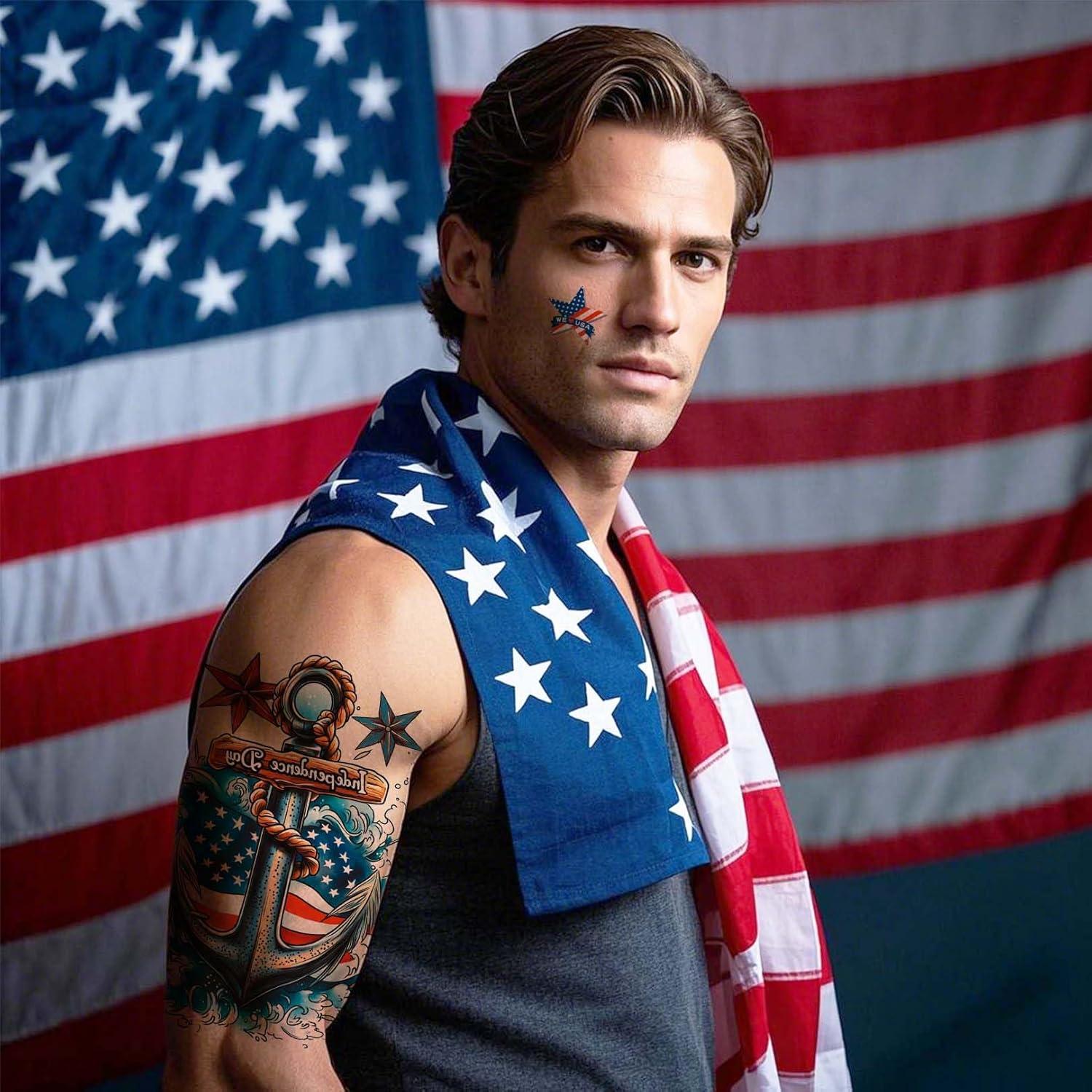 Tatuajes Temporales Patrióticos VERKSTAD - 32 Hojas 4 de Julio