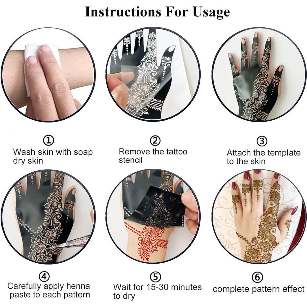 Kit de Plantillas de Tatuajes de Henna QSTOHENA - 14 Hojas