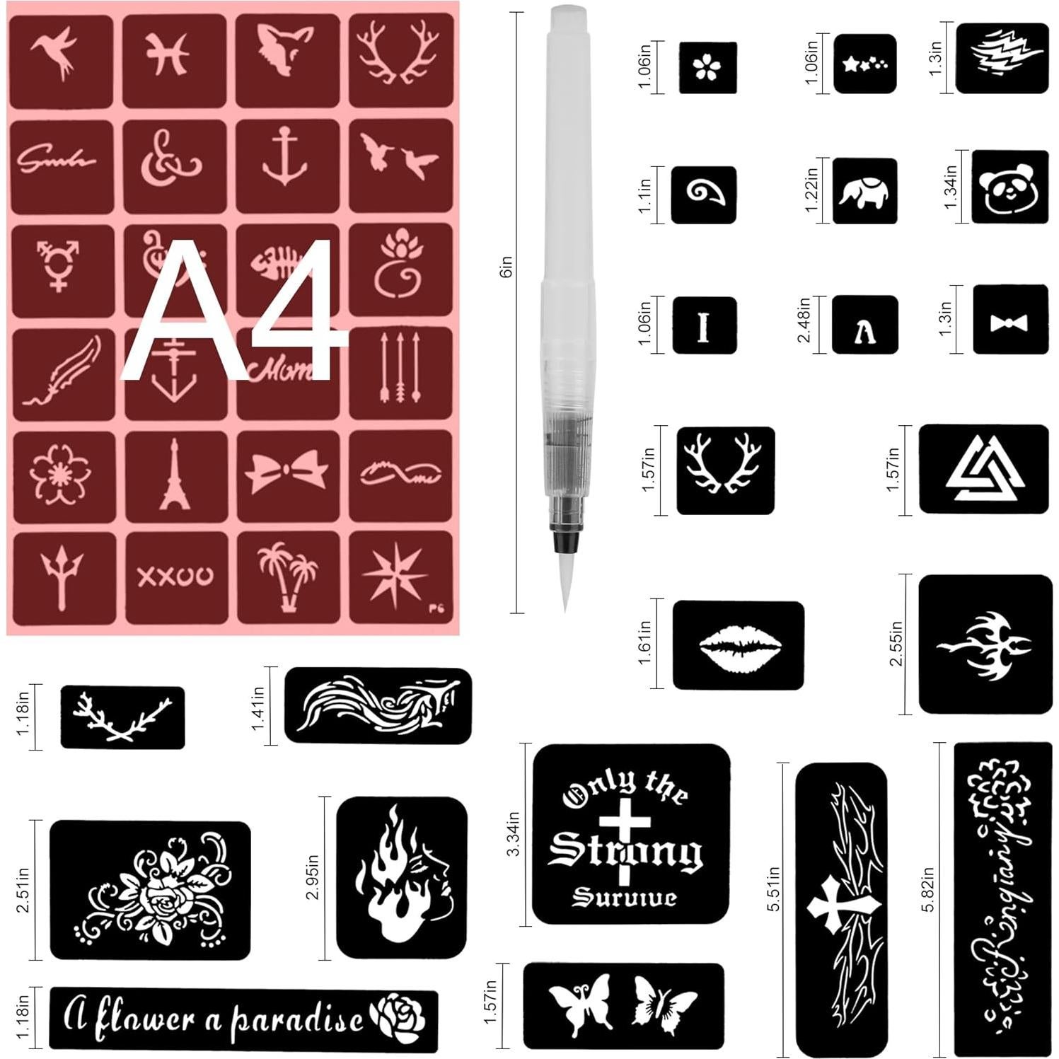 Konsait Kit de 629 Plantillas de Tatuajes Temporales A4