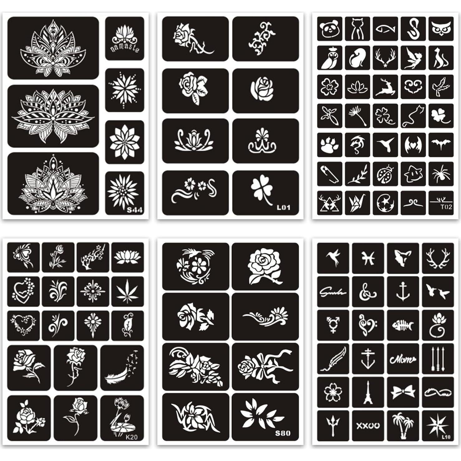 Kit de Plantillas de Tatuajes Temporales Reutilizables ZiYin - 344 Patrones