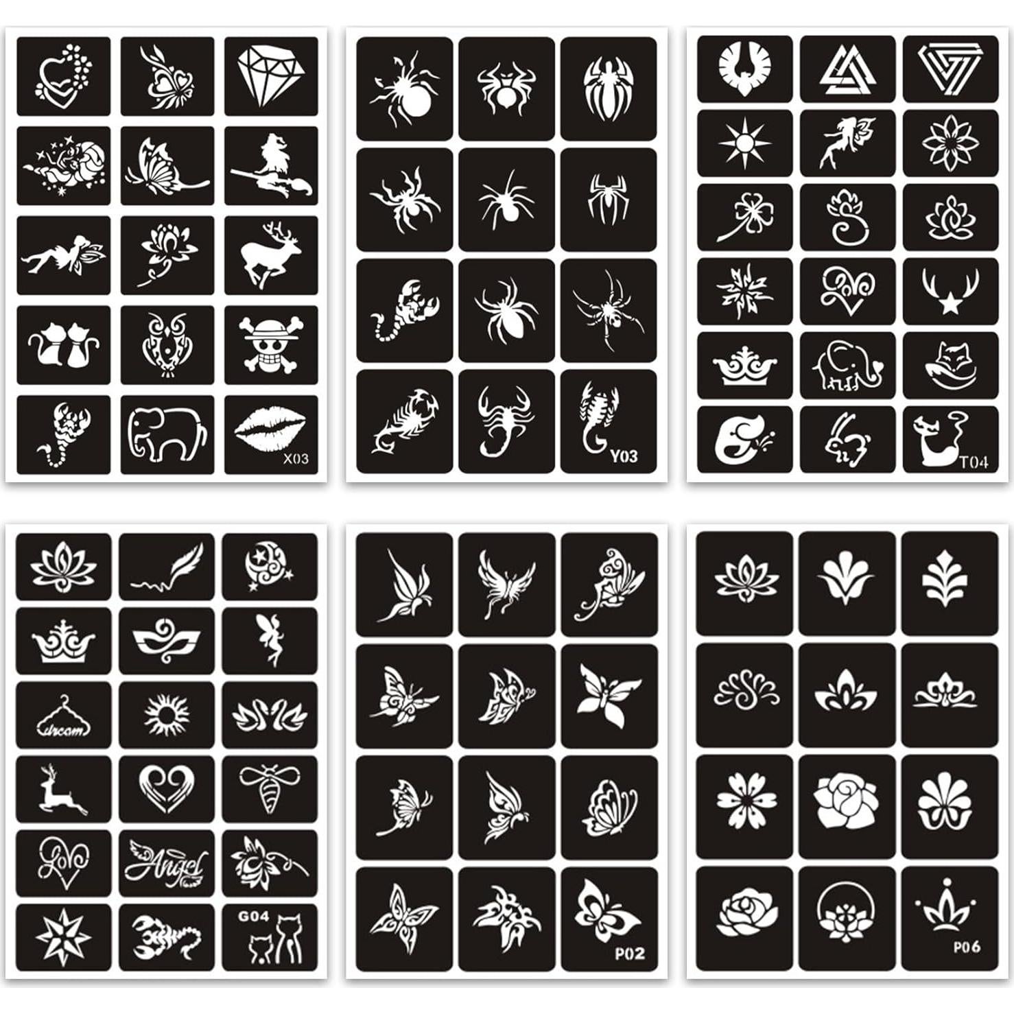 Kit de Plantillas de Tatuajes Temporales Reutilizables ZiYin - 344 Patrones