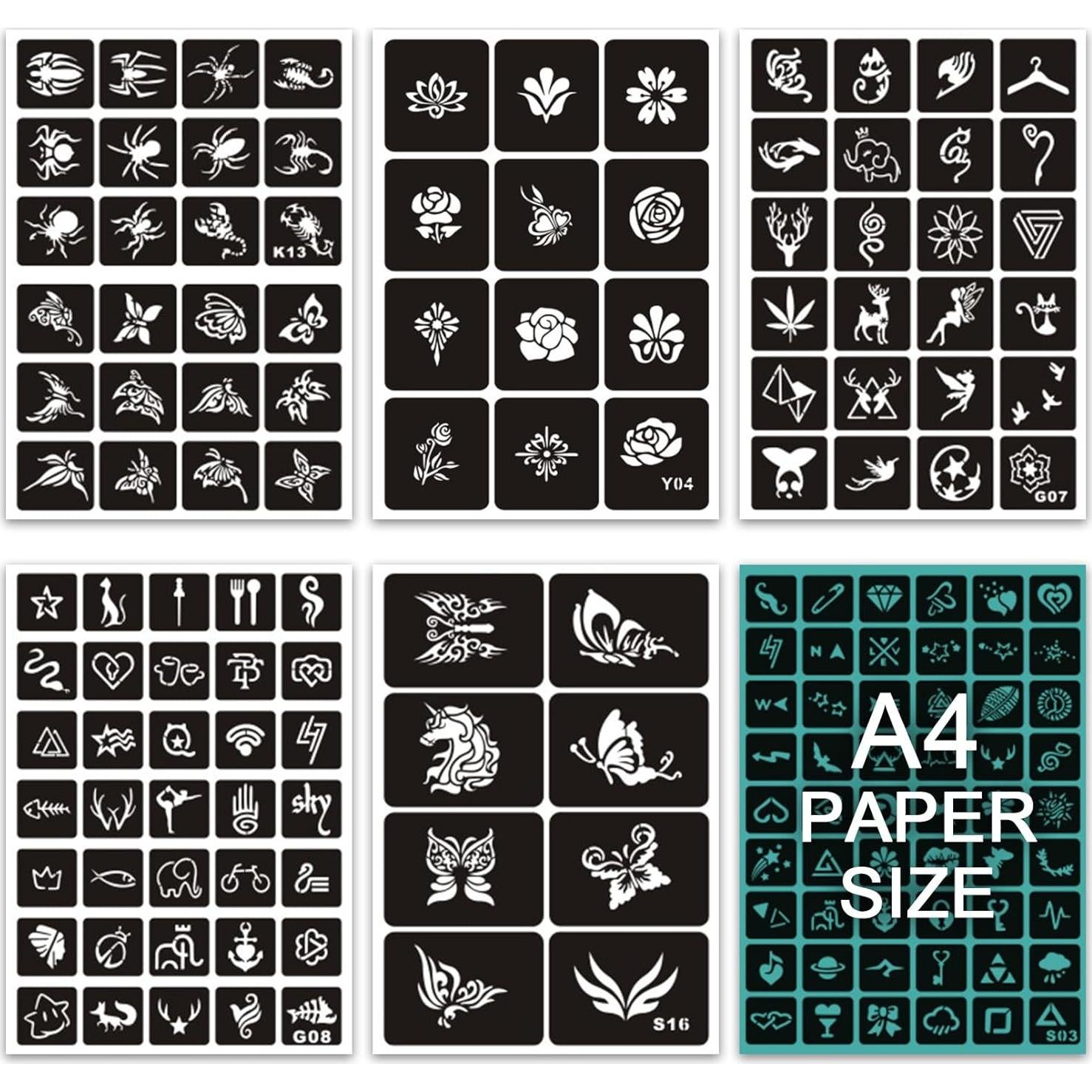 Kit de Plantillas de Tatuajes Temporales Reutilizables ZiYin - 344 Patrones