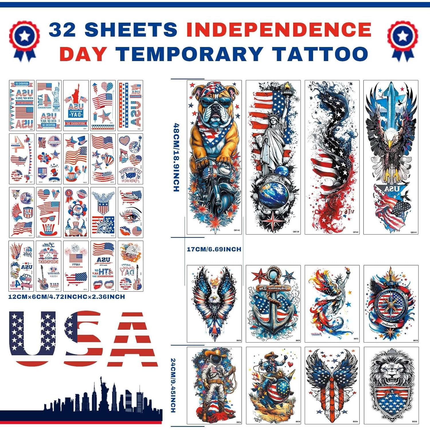 32 Tatuajes Temporales Patrióticos VERKSTAD - 4 de Julio