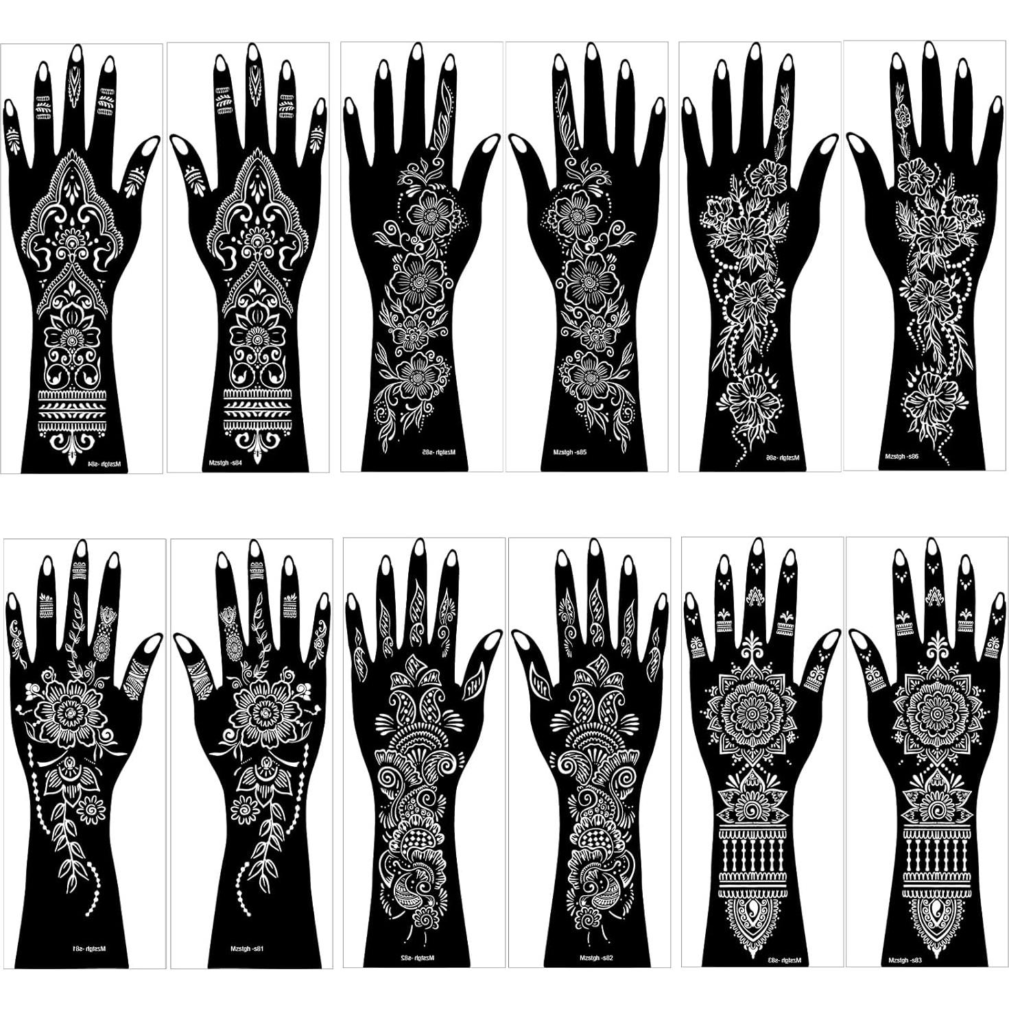 Kit de Plantillas de Tatuajes de Henna Mzstgh - 12 Hojas