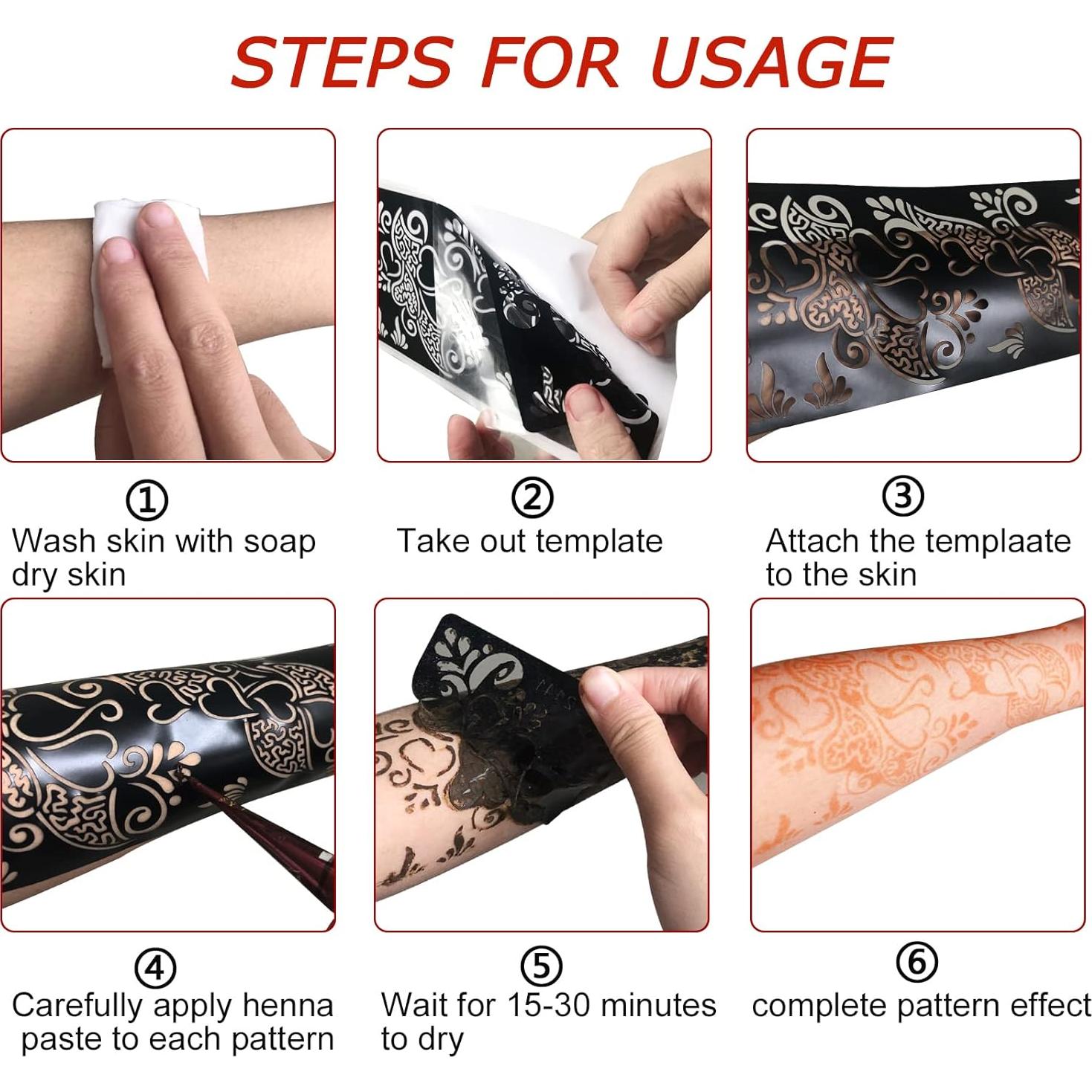 Kit de Plantillas de Tatuajes de Henna Mzstgh - 12 Hojas